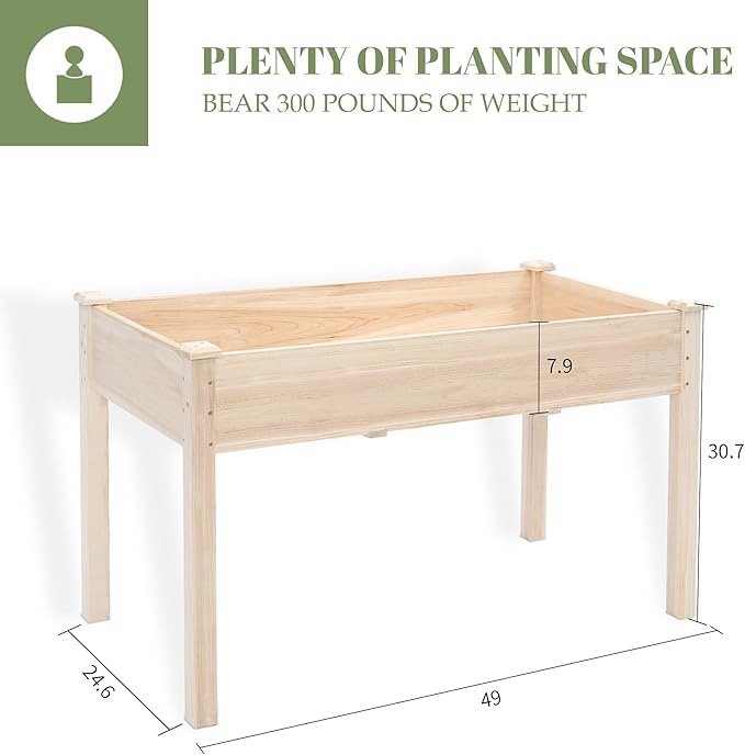 49x24x30 Long Raised Garden Bed Outdoor Wood Outdoor Planter Box Raised Garden Bed with Legs for Growing Flowers and Herbs on Patio Balcony Deck or Yard 30 Tall