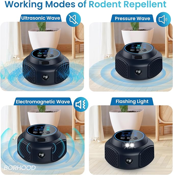 Ultrasonic Mouse Repellent Plug in Indoor Pest Rodent Control for Mouse Mice Rat Squirrel Electronic Repelling Device Mouse Traps for House Kitchen Garage Black 2 Pack