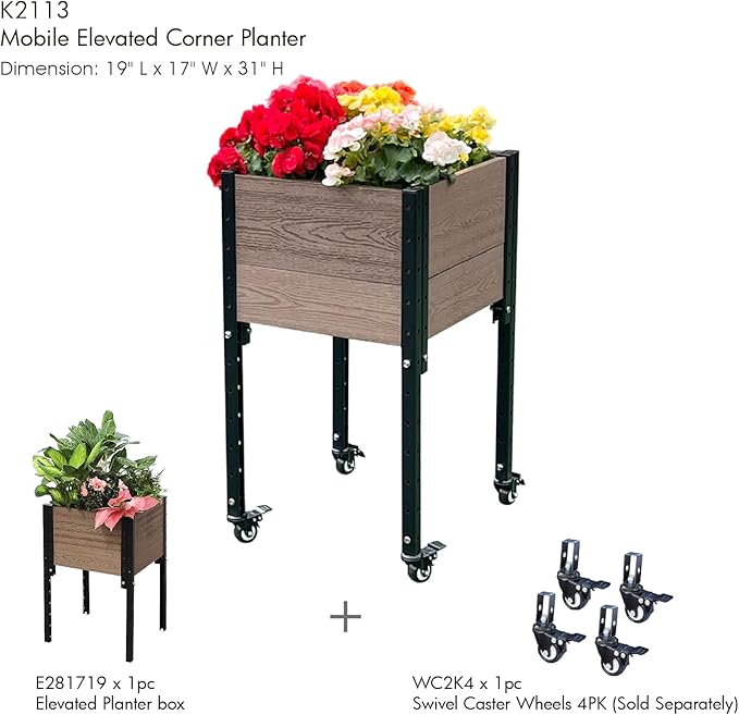Everbloom Modular Elevated Wood Plastic Composite Planter Box in Brown 19 D x 17 W x 28 H –Architecturally Designed Premium Planter for Flowers Herbs &amp Veggies - Elevate Your Gardening Experi