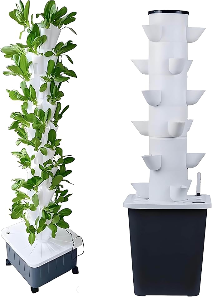 Vertical Planting Tower Hydroponic Tower Planting System Aeroponics Kit - 30 Planting Chambers Soilless Cultivation Suitable for Indoor and Outdoor Fruits and Vegetables 6layers18holes
