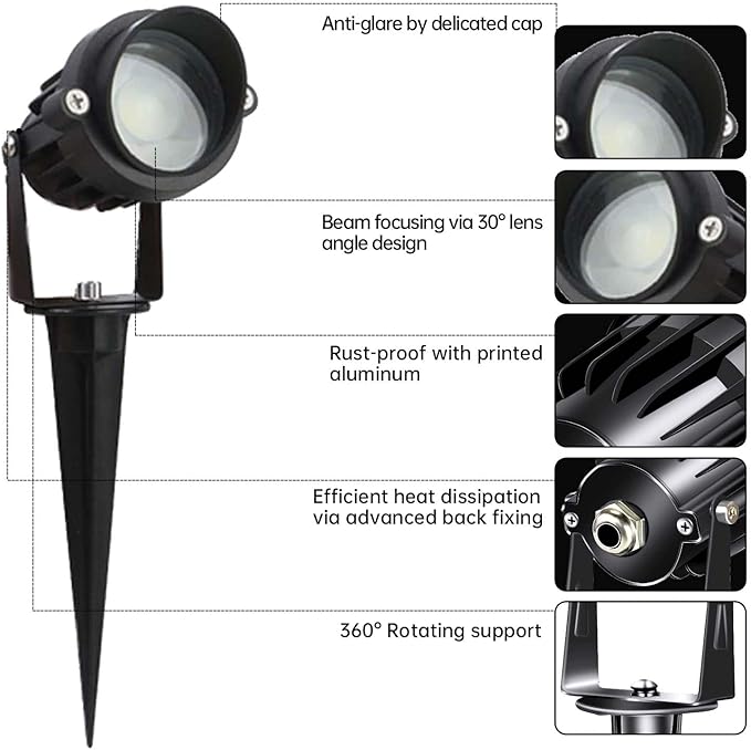 Low Voltage Landscape Lights Outdoor LED Landscape Lighting with Connectors 5W 500LM Focusing Lens Spotlights24V AC/DC 3000K Warm White Waterproof IP65 Pathway Garden Yard Lights 6PACK