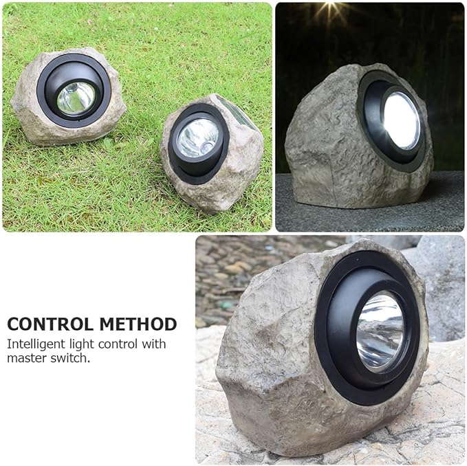 MERRYHAPY Solar Yard Lamp Decorative Simulated Stone Outdoor Garden Lawn Spotlight with Adjustable White and Warm Light for Patio and Lawn Lighting