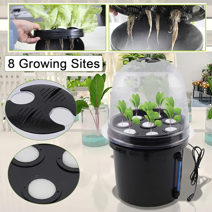 LALABU Hydroponics Growing System Fog Seedling Box 8 Holes 5L Bucket Hydroponic Equipment Seedling Cultivation Hydroponics Planting Growing Kit Soilless Cultivation Grow Cup Box for Lettuce Vegetable