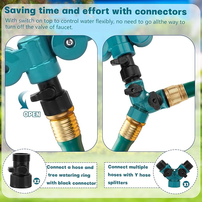 4 Pcs 360° Tree Water System Tree Root Watering Ring 20 Inch Circle Sprinkler Irrigation Slow Release Targeted Water with Y Hose Splitter for New Tree Outdoor Plants Raised Garden Beds (Green Large)