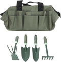 Gardening Tool Set 5 Piece Garden Tools with with Portable Storage Bag Wide Soil Shovel Narrow Transplanting Shovel Rake Dual Use Hoe for Planting Flowers Vegetables