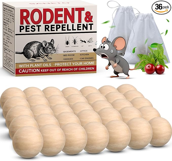Mouse Repellent 36 Balls Peppermint Rodent Repellent for Indoor &amp Outdoor Use Long-Lasting Safe Mice Deterrent Natural Effective Moth Balls for Rodent Control for Home Car &amp Garden
