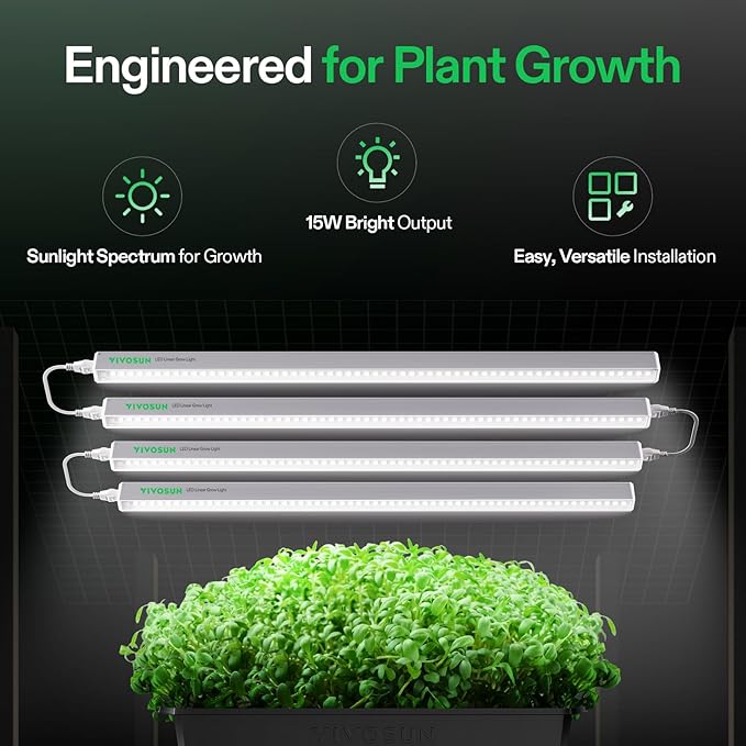 VIVOSUN T5 Linear Grow Lights 2ft 5000K Full Spectrum LED Grow Light Strip for Indoor Growing Plant Lights SGS Compatible 15W/Bar 12-Pack