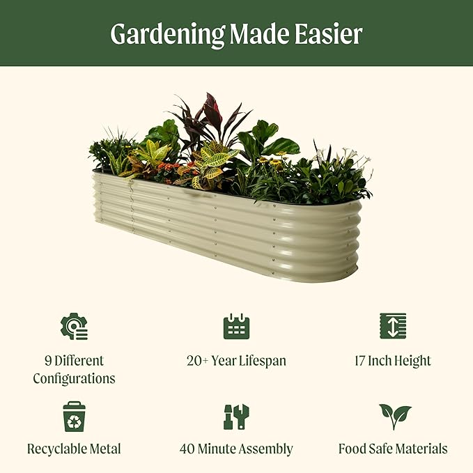 Vego garden Raised Garden Bed Kits 17 Tall 9 in 1 8ft x 2ft Metal Raised Planter Bed Outdoor for Vegetables Flowers Ground Planter Box Terra Cotta