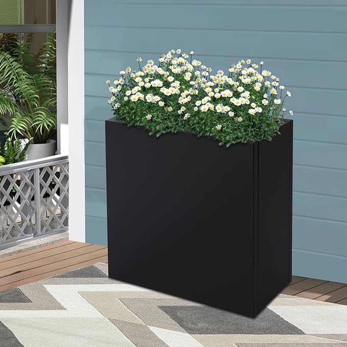 Metal Raised Garden Bed 20.5 * 10 * 22in Steel Rectangular Planter Flower Box for Indoor Outdoor Balconies Gardens Decks Patios Decks Front Porches (Black)