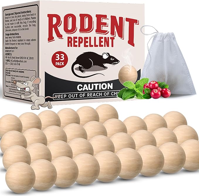 Rodent Repellent 33 Balls Mouse Repellent Indoor for House Car &amp Garage – Safe &amp Natural Peppermint Oil Moth Balls for Rodents Rat &amp Mice Repellent for Home Office &amp Outdoors
