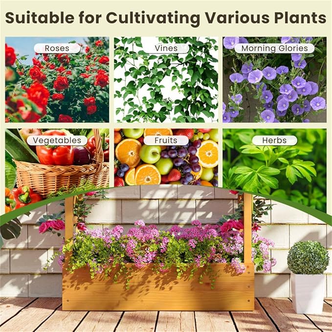 70 Tall Pine Wooden Raised Garden Bed with Trellis &amp Flat Roof Planter Box for Climbing Plants Outdoor Planting Stand Roof Climbing Plant Support Raised Beds Backyard Planter Wooden Garden Pla