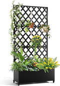 Outdoor Metal Privacy Screen with Trellis &amp Planter Box – 72 x 47 3-Panel Raised Garden Bed on Wheels with Drainage Patio Divider for Climbing Plants &amp Vegetables Black Wheeled - Diagonal