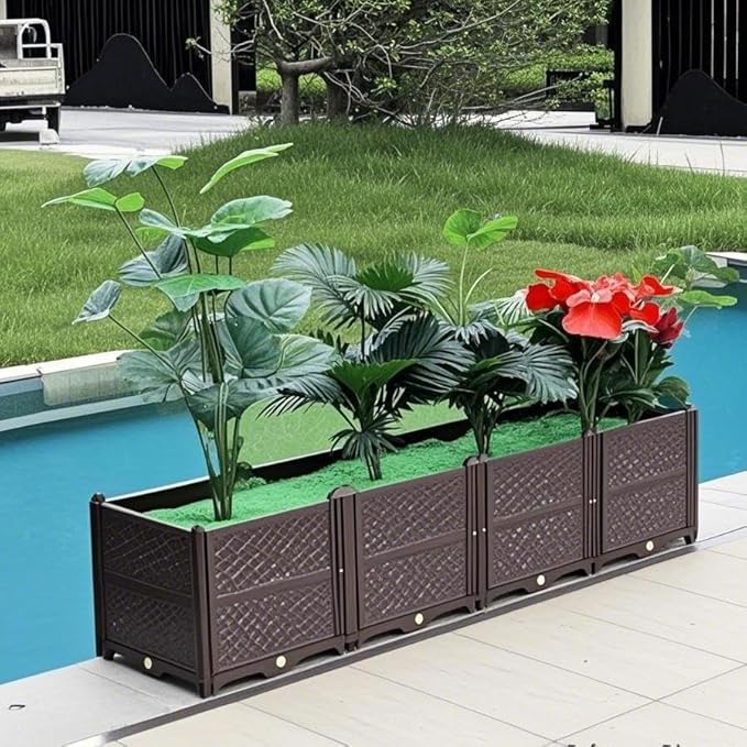 Rectangular Raised Garden Bed Kit Indoor Outdoor Plastic Planter Grow Box for Fresh Vegetables Herbs Flowers Succulents Brown