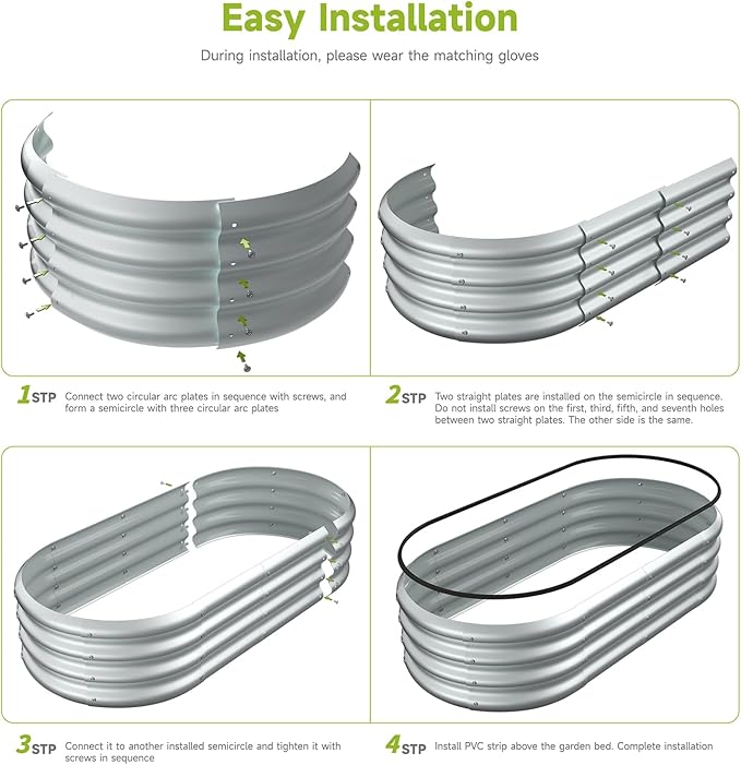 2PCS 4x2x1 FT Oval Metal Raised Garden Bed Kit Elevated Garden Planter Box Outdoor Trough Planter for Outdoor Plants Flower Vegetables Fruit Herbs (Silver)