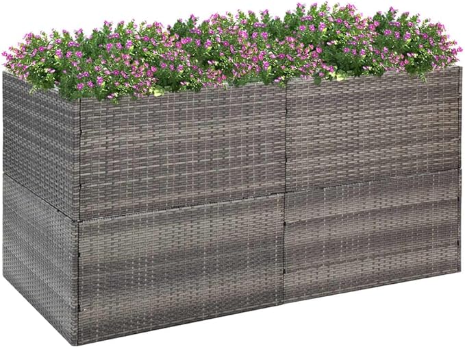 61.8 x 31.5 Large Rectangular Raised Garden Bed Planter Box Grey Powder-Coated Steel Frame &amp PE Rattan Open-Bottom Raised Planter for Patio Terrace &amp Indoor Décor