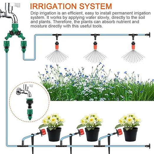 Drip Irrigation Kit | Complete 1/4 Inch Misting EquipmentGarden Watering System - for Lawn Backyard Yard Greenhouse Homeowners Gardeners Farmers