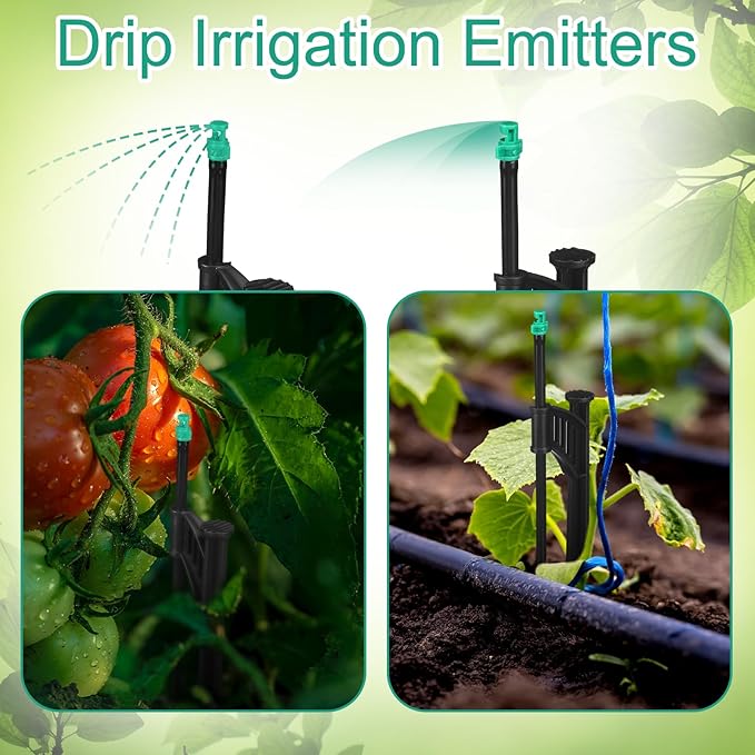 25 Pcs 12.8 Inch Drip Irrigation Stakes with 180 Degree Sprayer Emitters and Sprinkler Extension Riser 1/4 Inch Drip Line Sprinkler Support Stakes for Garden Watering SystemGreen