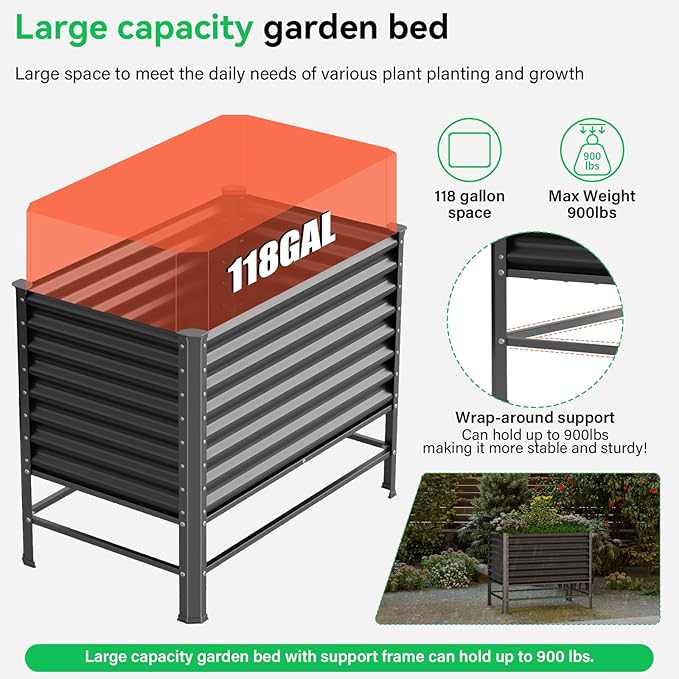 Galvanized Raised Garden Bed with Legs48×24×37in Large Metal Elevated Raised Planter Box Raised Garden Bed900lb Capacity with Drainage Holes for Vegetables Lawn Green Flowers Fruits Terrace(2PCS)