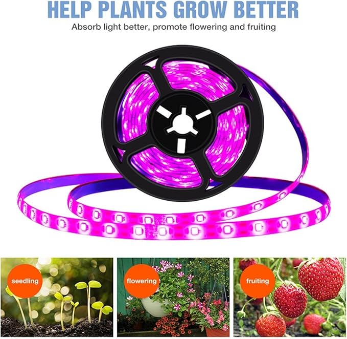 USB Plant Grow Strip 2835 SMD LED Grow Light - Full Waterproof Phyto Tape Lighting for Indoor Plants (0.5m 1m 2m 3m)(No Waterproof2m 120leds)
