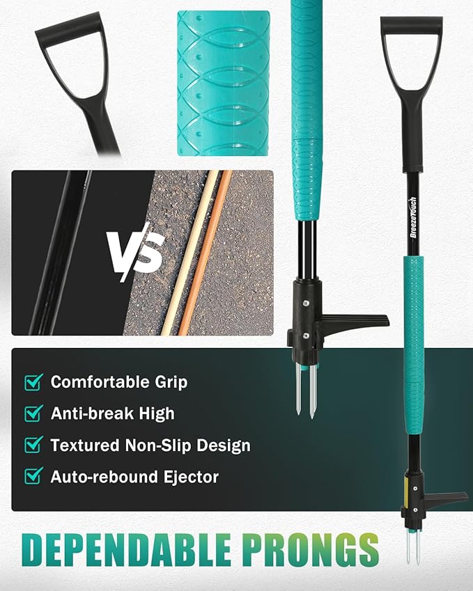 Breeze Touch 39 Weed Pulling Tool 3-Claw Detachable Weed Puller Tool with Long Handle Heavy Duty Stand Up Weeder Weeding Tool for Lawn Yard Garden Crabgrass Dandelion Picker Weed Remover