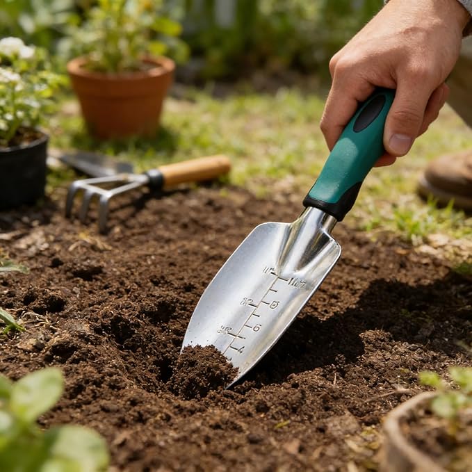 7 Piece Gardening Tools Set Garden Tool Set (Including 1 Pruning Shears 2 Garden Trowel 1 Small Rake 1 Pair of Gloves 1 Mat 1 Storage Bag) Garden Hand Tools for Weeding Cultivating