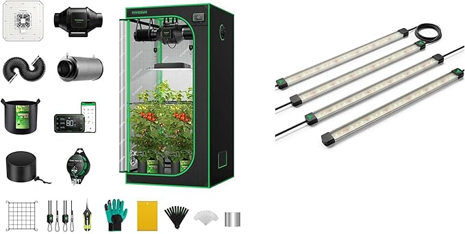 VIVOSUN GIY Smart Grow Tent System 2.7x2.7 and LumaRay Side Lighting Bars (4-Bar) Full Spectrum LED Grow Lights for Grow Tents Greenhouses SGS Compatible
