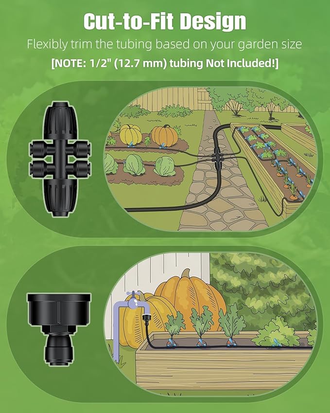 Pawfly 200 ft 1/4 Drip Irrigation Tubing 1/4 Emitter Tubing with 6 Spacing Polyethylene Drip Line with 24 Parts Black Distribution Tubing for Drip Irrigation System Drip Irrigation Hose Roll