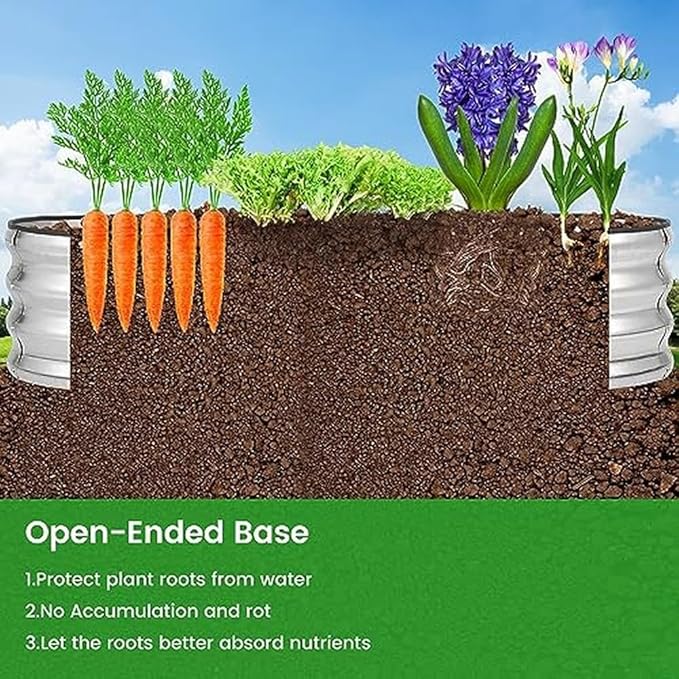 4.5×2×1ft 2pcs Oval Silver Galvanized Raised Garden Bed with Open Bottom Design Rust-Resistant Metal Planter Box for Vegetables Flowers &amp Herbs - 0.5mm Thickness with Rubber