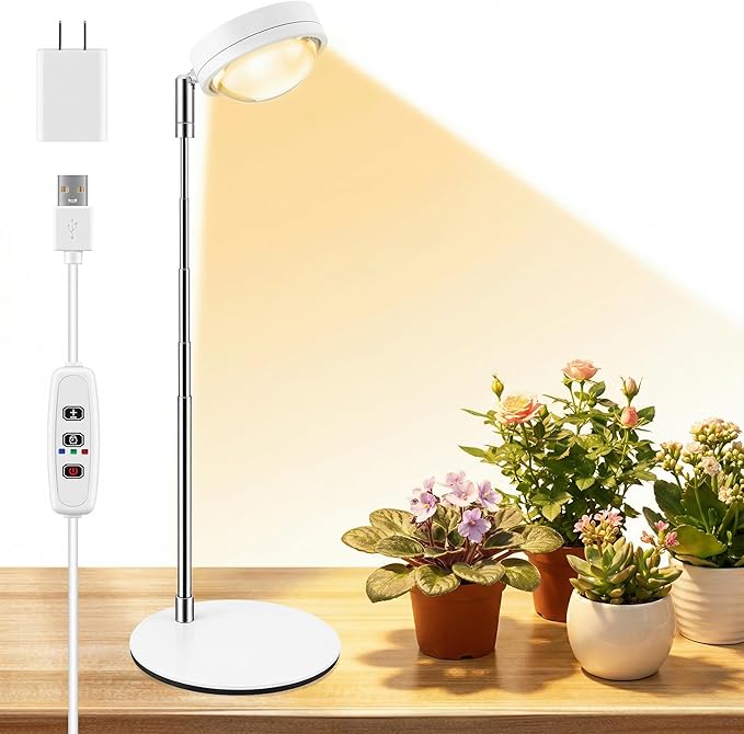 Plant Grow Light Full Spectrum Grow Lights LED Spotlight with Metal Base Desk Plant Growing Lamps with Auto On Off Timer 3/9/12H 6 Brightness Levels 9.8-25.6'' Adjustable Height