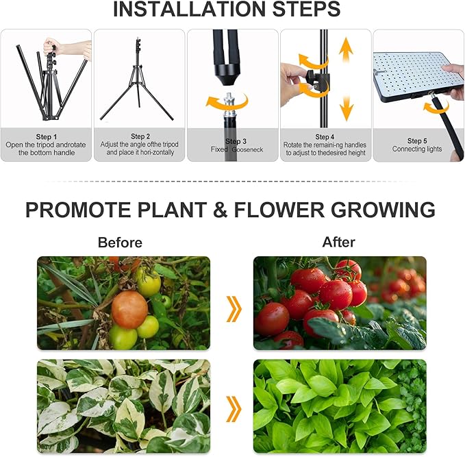 Grow Light with Stand Orchbloom Grow Lights for Indoor Plants 100W Natural Sunlight Full Spectrum Plant Growing Lamps for Houseplants &amp Bonsai Tree 4/8/12 Hr Timer Plant Light Auto On/Off Every