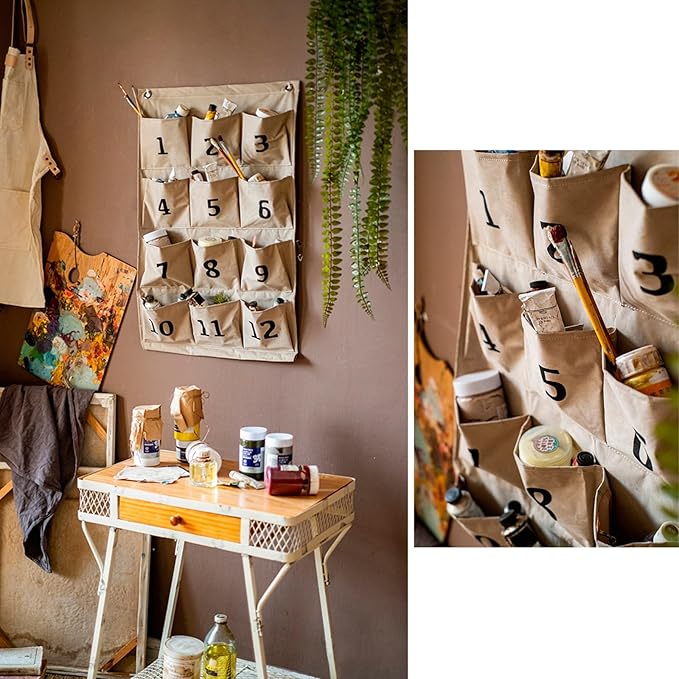 Garden Tool Storage Bag Hanging Wall Canvas Garden Organizer with 12 Pockets Large Organizer Bag