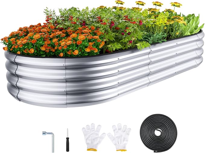 Raised Garden Bed Kit 6x3x1 ft Galvanized Planter Box Outdoor with Safety Edging Large Metal Raised Beds for Gardening Vegetables Flower Herb (Silver)