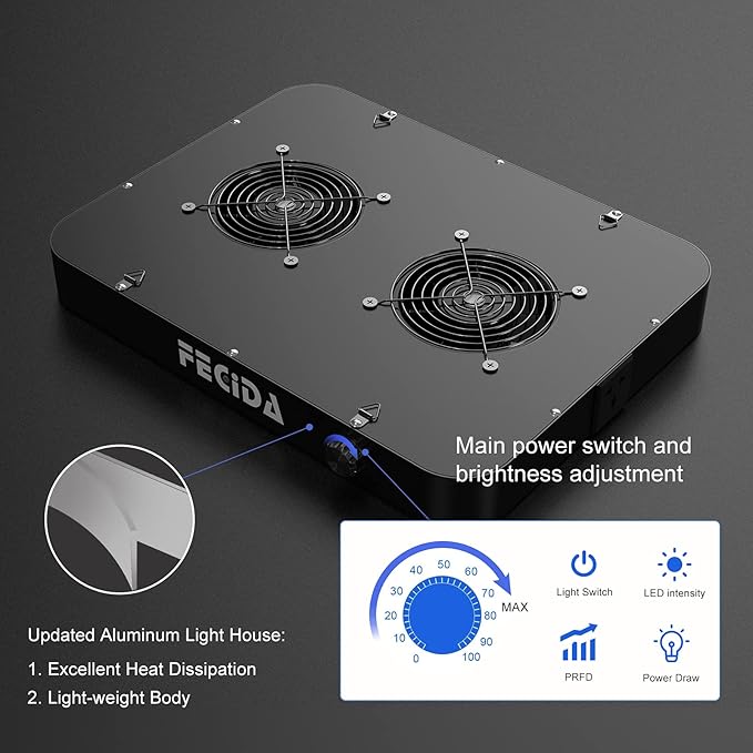 FECiDA Dimmable LED Grow Light 24000 Lumen 260 Watt 2024 Best 3x3 2x4 ft Grow Tent Light UV-IR Included Full Spectrum Plant Growing Lamps with 1176PCS LEDs Daisy Chian Function Quiet Built-in Fan