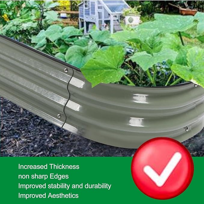 2pcs Raised Garden Bed Panels 304 Stainless Steel Rubber Oval Large Patio Ground Planter Box Metal Raised Planter Bed Kit for Home School Farm Agricultural Sites (Light Green)