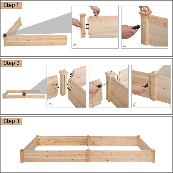 Yaheetech 8×4ft Wooden Horticulture Raised Garden Bed Divisible Elevated Planting Planter Box for Flowers/Vegetables/Herbs in Backyard/Patio Outdoor Natural Wood 93 x 48 x 10in