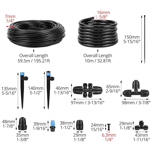 QWORK 230FT Drip Irrigation System Automatic Sprinkler System Kit Garden Watering System 10-Minute Install Microdroplets &amp Adjustable Modes