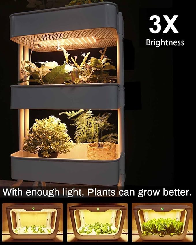Grow Light 3-Pack 20W Ultra-Thin LED Grow Lights for Indoor Plants Full Spectrum 6/12/16H Timer Plant Light 132 LEDs Under Cabinet Plant Growing Lamp Strip for Seedlings Veg Flowers