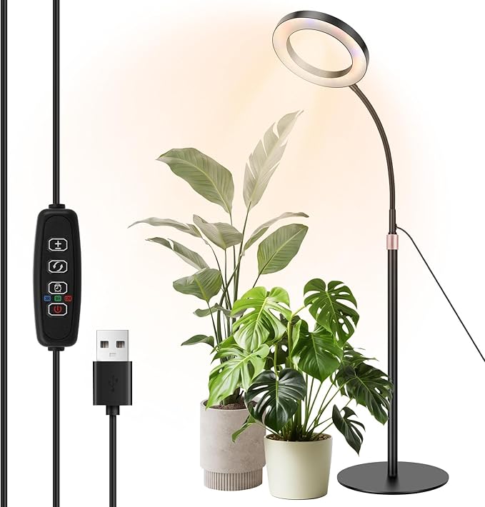 Grow Light for Indoor Planting Full Spectrum 1.70m Planting Light with 360° Neck 3 Mode and 10 Dimmable Level 3/9/12H Timer 72 LED Height Adjustable Grow Lamp for Windowsill Bookshelf Corner