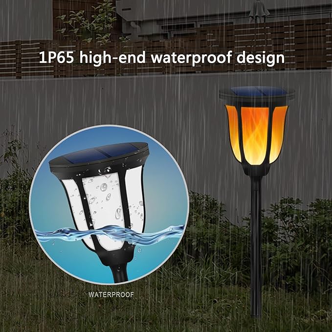 Solar Landscape Spotlight Motion Sensor Outdoor Lights Solar Torch Light with Flashing Flame Waterproof for Porch Garden Patio Yard Garage Pathway Automatic Switch2 PCS