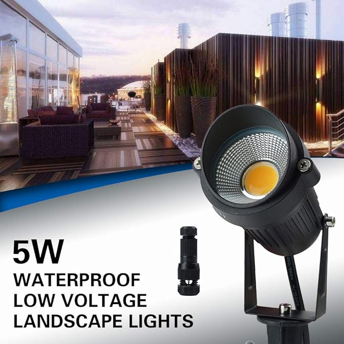 5W Low Voltage LED Landscape Lights12V/24V AC/DC Landscape LightingOutdoor Lawn Tree Flag Spotlights with Spike StandIP65 Waterproof Garden Pathway Lights (8 Pack Warm White with Connector)