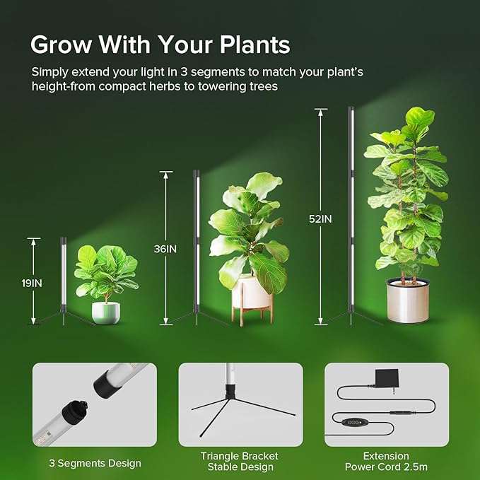 80W LED Grow Light for Indoor Plants 3-Tier Standing Plant Light with 3/9/12H Timer 5 Dimmable Levels Full Spectrum Sunlike Grow Lamp for Seedlings Potted Tall &amp Large Houseplants in Room Ga