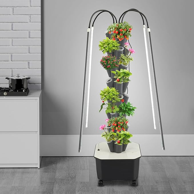 Hydroponic Growing Tower 8 Tier 40 Pods Vertical Hydroponic Growing System with Water Pump Vertical Water Circulation Plants Germination Kit for Indoor Outdoor Herbs Fruits Vegetables (8 Tier)
