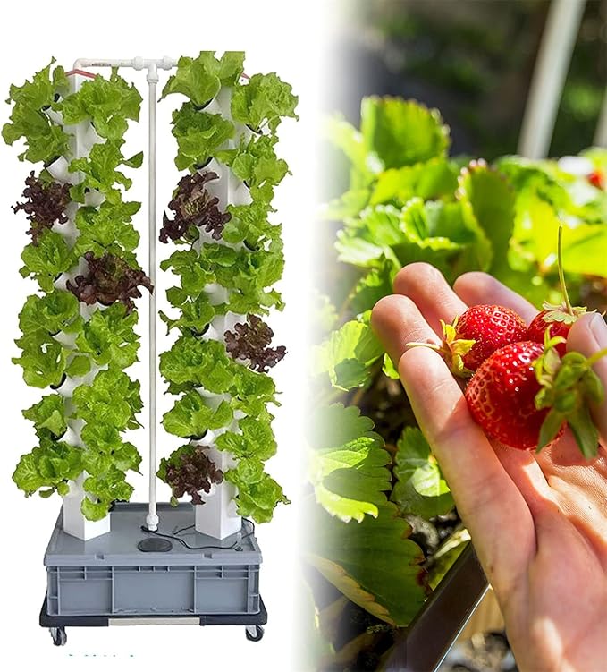 Hydroponics Growing System 64 Holes Herb Growing Kit with Pump Vertical Grow Tower Growing Indoor Gardening System for Herbs Fruits and Vegetables
