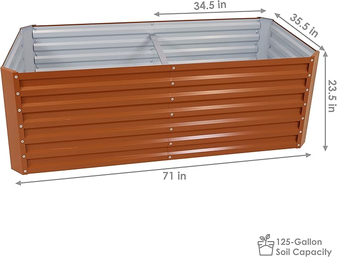 Sunnydaze 71-Inch Rectangular Raised Garden Bed - Galvalume Steel Vegetable Flower Bed Planter Kit - Brown
