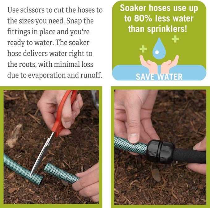 Gardener's Supply Company Landscape Watering Snip-n-Drip Soaker System | Outdoor Watering Sprinklers for Yard Garden Soaker System | Self Watering Planters Drip Sprinkler Set