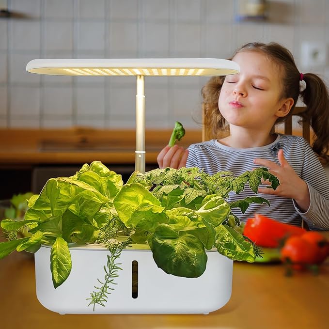 Hydroponics Growing SystemIndoor Garden Hydroponics Growing System10 Pods Smart Herb Garden Kit Indoorwith LED Grow LightPlants Germination Kit(No Seeds) with Pump System White