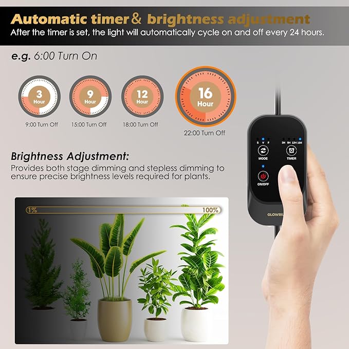 Grow Light with Auto-Timer Hanging and Standing Grow Lights for Indoor Plants3 Light Modes Detachable Full Spectrum Plant Lights for Wide Area Coverage in Indoor Plants (60 in)