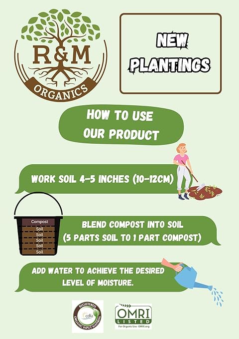 R&ampM Organics Premium Organic Compost for Vegetables Flowers Plants and Lawns - All Purpose Fertilizer - Moisture Retention - Low Odor - 10-Pound Bag