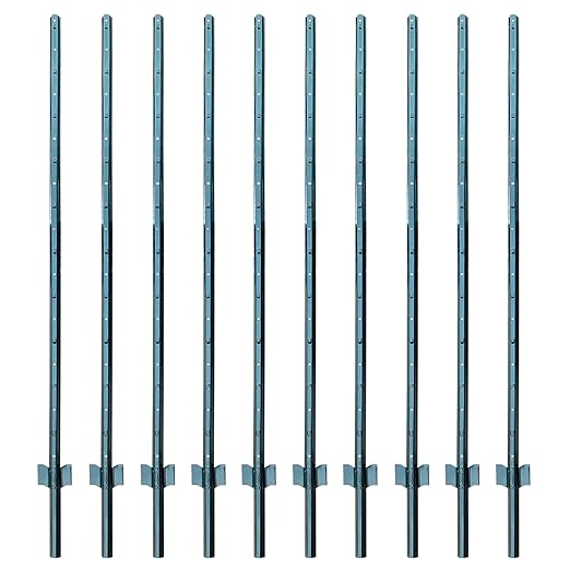 ARIFARO Fence Posts 6 Feet Sturdy Duty Metal Fence Post Pack of 10 No Dig Garden U Post for Wire Fencing Steel Post for Yard Outdoor Wire