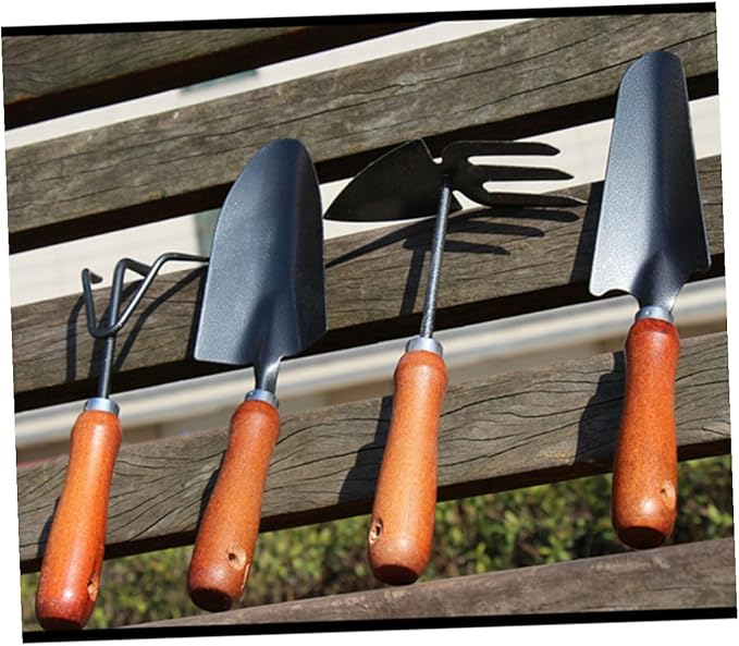 4pcs Mini Garden Tool Set with Thickened Iron Spade Wooden Handle Shovel and Trowel for Planting and Potting Compact Hand Tools for Gardening and Lawn Care
